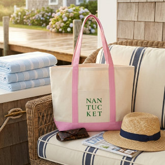 Bolsa Tote Nantucket Rosa e Verde Preppy Costeiro