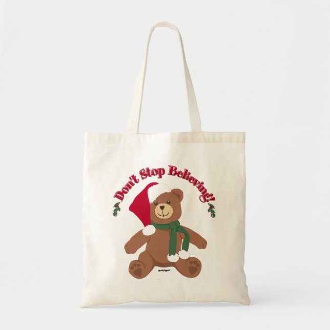 Bolsa Tote Não pare de acreditar! Urso de Natal (Frente)