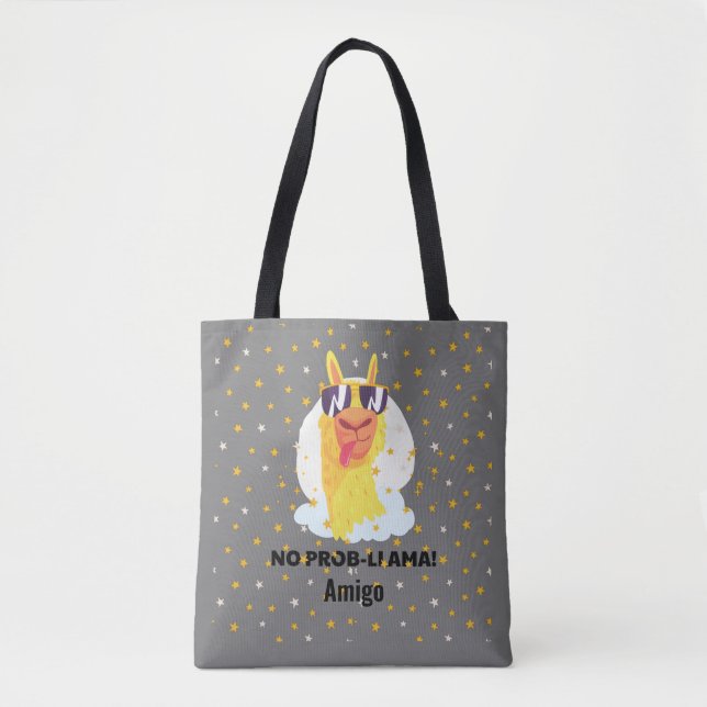 Bolsa Tote Não-Prob-Llama Engraçado Llama com Estrelas (Frente)