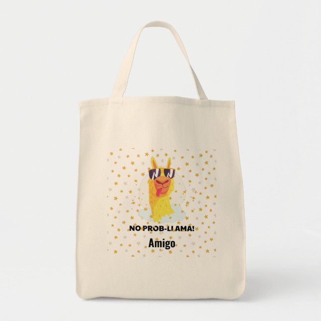 Bolsa Tote Não-Prob-Llama Engraçado Llama com Estrelas (Frente)
