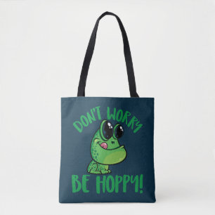 Bolsa Tote Não se preocupe com o Sapo de animação sorridente