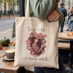 Bolsa Tote Não Seja uma Bruxa Básica Morcego Rosa e Gato Pret