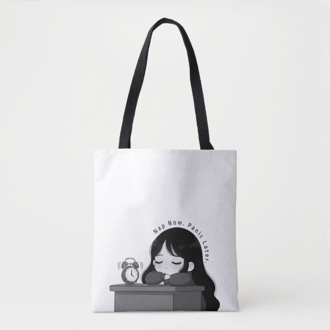 Bolsa Tote Nap Now Panic Later Relatable Chibi Girl Illustrat (Frente)