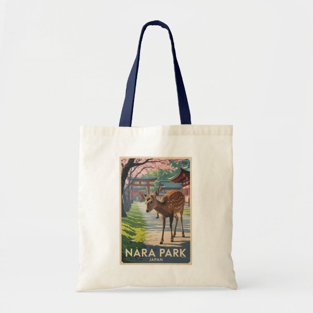 Bolsa Tote Nara Park Japan Deer Illustration Travel Art Retro (Frente)