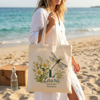 Bolsa Tote Narciso Flor de Nascimento de Dezembro & Libélula