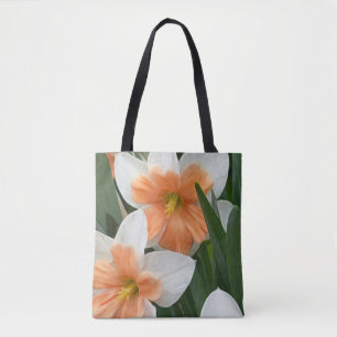 Bolsa Tote Narcisos Duplos Laranja Pêssego e Branco 