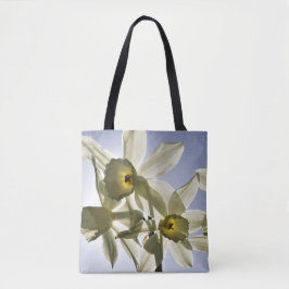 Bolsa Tote Narcissen die bloeien met een lente blauwe lucht 