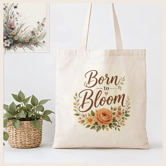 Bolsa Tote Nascido para Florescer Boho Floral Gráfico em Tela