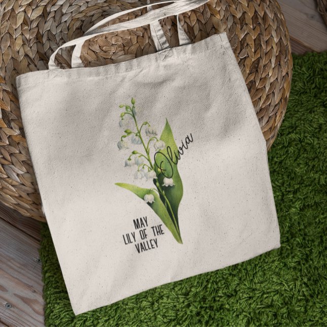 Bolsa Tote Nascimento Mês De Flor Maio De Lily Do Nome Do Val (Criador carregado)