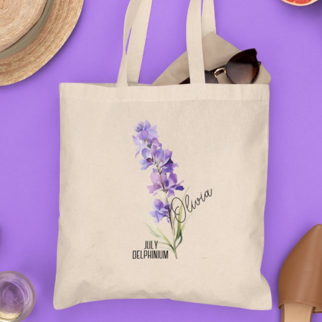 Bolsa Tote Nascimento mês de floração julho Nome Delphinium T (Criador carregado)