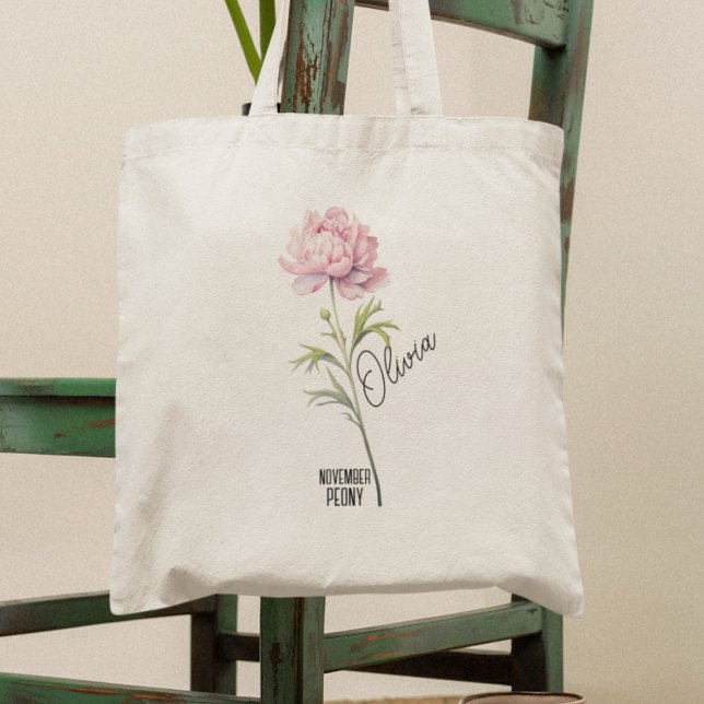 Bolsa Tote Nascimento Mês Flor Nome de Pedônia Novembro Tote  (Criador carregado)