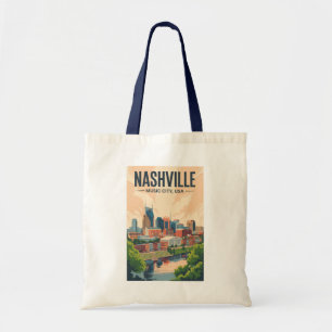 Bolsa Tote Nashville Tennessee Skyline Viagem Arte Vintage
