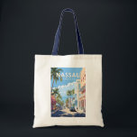 Bolsa Tote Nassau Bahamas Viagem Art Vintage<br><div class="desc">Nassau retro vetor viagem design. Está na ilha de Nova Providência,  com a vizinha Ilha do Paraíso acessível através das pontes de Nassau Harbour.</div>