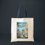 Bolsa Tote Nassau Bahamas Viagem Art Vintage<br><div class="desc">Nassau retro vetor viagem design. Está na ilha de Nova Providência,  com a vizinha Ilha do Paraíso acessível através das pontes de Nassau Harbour.</div>