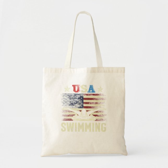 Bolsa Tote Natação - Bandeira Americana - Água, Nadador e Sw (Frente)