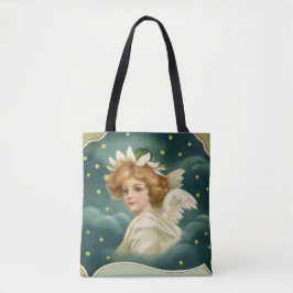 Bolsa Tote Natais vintages, Anjo Vitoriano com Estrelas Doura