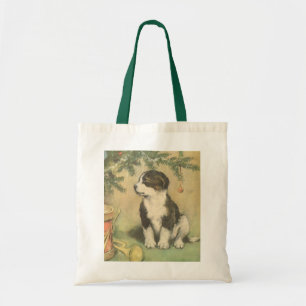 Bolsa Tote Natais vintages, Cachorro Bonito Sob Árvore De Nat
