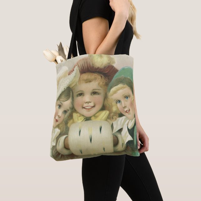 Bolsa Tote Natais vintages Irmãs, Crianças Vitorianas (Close Up)