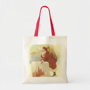 Bolsa Tote natais vintages Papai Noel Vitoriano em Chaminé