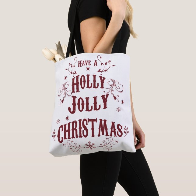Bolsa Tote Natal Antigo Alegre e Feliz (Close Up)