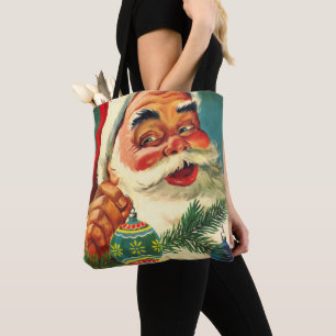 Bolsa Tote Natal Antigo, Alegre Papai Noel dos Anos 50 retrô