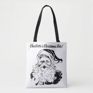 Bolsa Tote Natal Antigo, Alegre Papai Noel Retro, preto