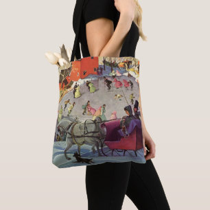 Bolsa Tote Natal Antigo, Amor e Romance Passeio de Trenó