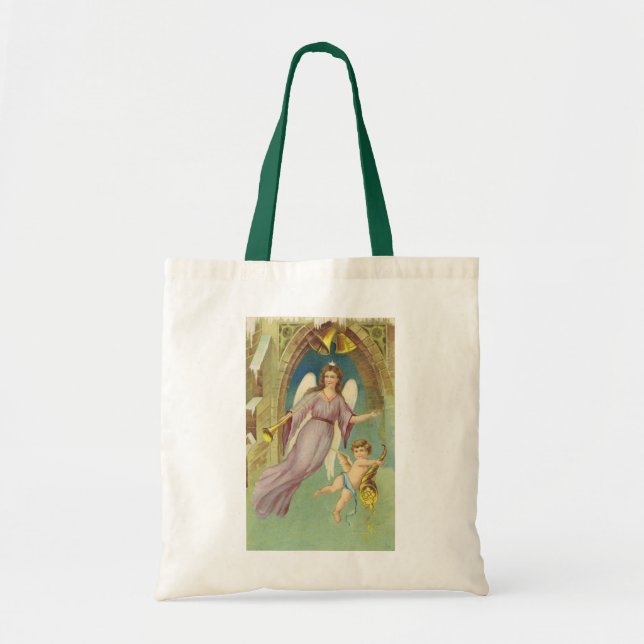 Bolsa Tote Natal Antigo, Anjo Vitoriano com Querubim (Frente)