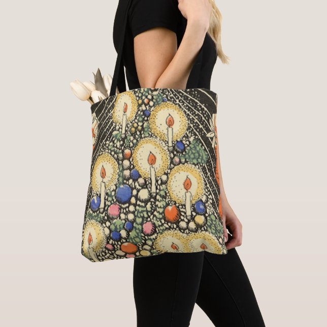 Bolsa Tote Natal Antigo, Árvore com Velas e uma Estrela (Close Up)