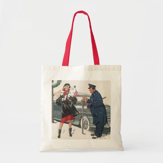 Bolsa Tote Natal Antigo, Compras Presentes Policial (Frente)