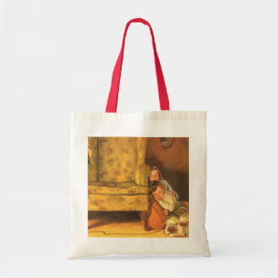 Bolsa Tote Natal Antigo Crianças Esperando pelo Papai Noel