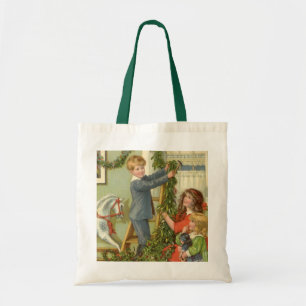 Bolsa Tote Natal Antigo, Crianças Vitorianas Decorando