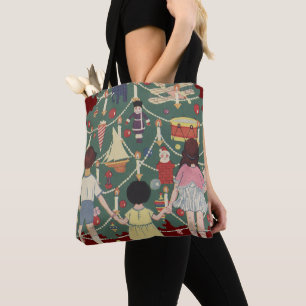 Bolsa Tote Natal Antigo em Torno de uma Árvore Decorada