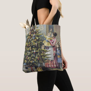 Bolsa Tote Natal Antigo, Família Vitoriana em Torno da Árvore