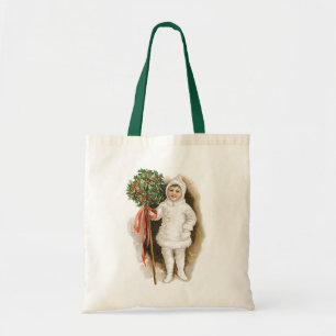Bolsa Tote Natal Antigo, Garota Vitoriana com Azevinho