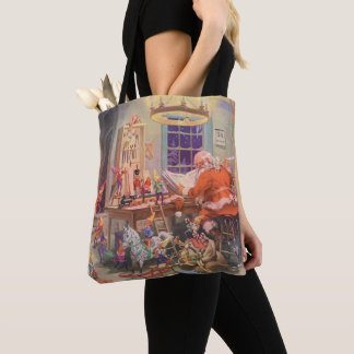 Bolsa Tote Natal Antigo, Oficina do Papai Noel com Elfos