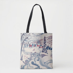 Bolsa Tote Natal Antigo, Paisagem de Inverno da Aldeia na Nev