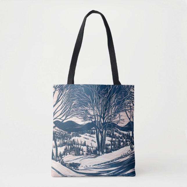 Bolsa Tote Natal Antigo, Paisagem de Montanha de Neve de Inve (Frente)