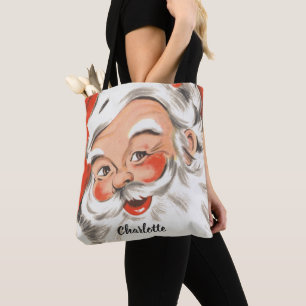 Bolsa Tote Natal Antigo, Papai Noel Alegre com Sorriso