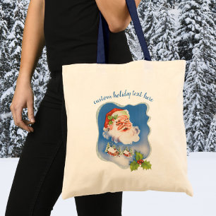 Bolsa Tote Natal Antigo, Papai Noel Alegre Retro