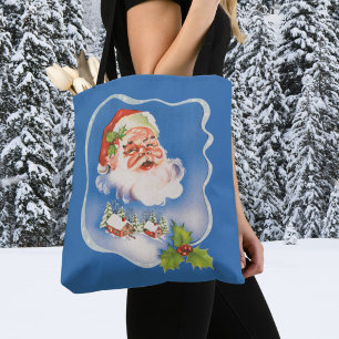 Bolsa Tote Natal Antigo, Papai Noel Alegre Retro