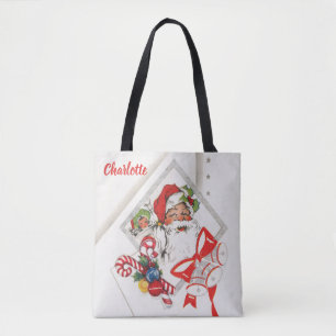 Bolsa Tote Natal Antigo, Papai Noel com Bengalas de Natal