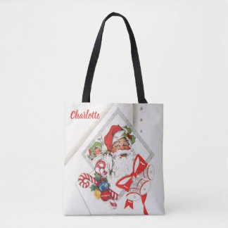 Bolsa Tote Natal Antigo, Papai Noel com Bengalas de Natal