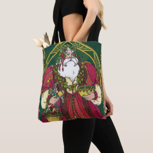 Bolsa Tote Natal Antigo, Papai Noel com Folhas de Azevinho