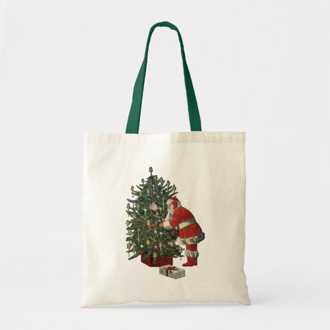 Bolsa Tote Natal Antigo, Papai Noel com Presentes (Frente)