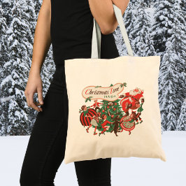 Bolsa Tote Natal Antigo Papai Noel e Crianças Dançando