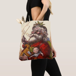 Bolsa Tote Natal Antigo, Papai Noel Vitoriano Com Brinquedos