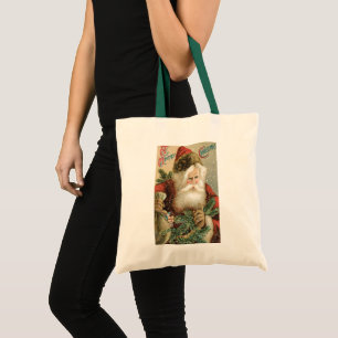 Bolsa Tote Natal Antigo, Papai Noel Vitoriano com Pinheiro