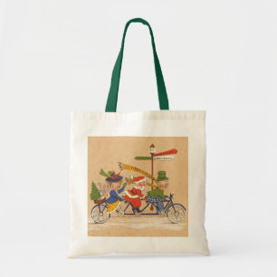 Bolsa Tote Natal Antigo, Papai Noel Vitoriano de Bicicleta