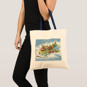 Bolsa Tote Natal Antigo, Papai Noel Voando em um Avião